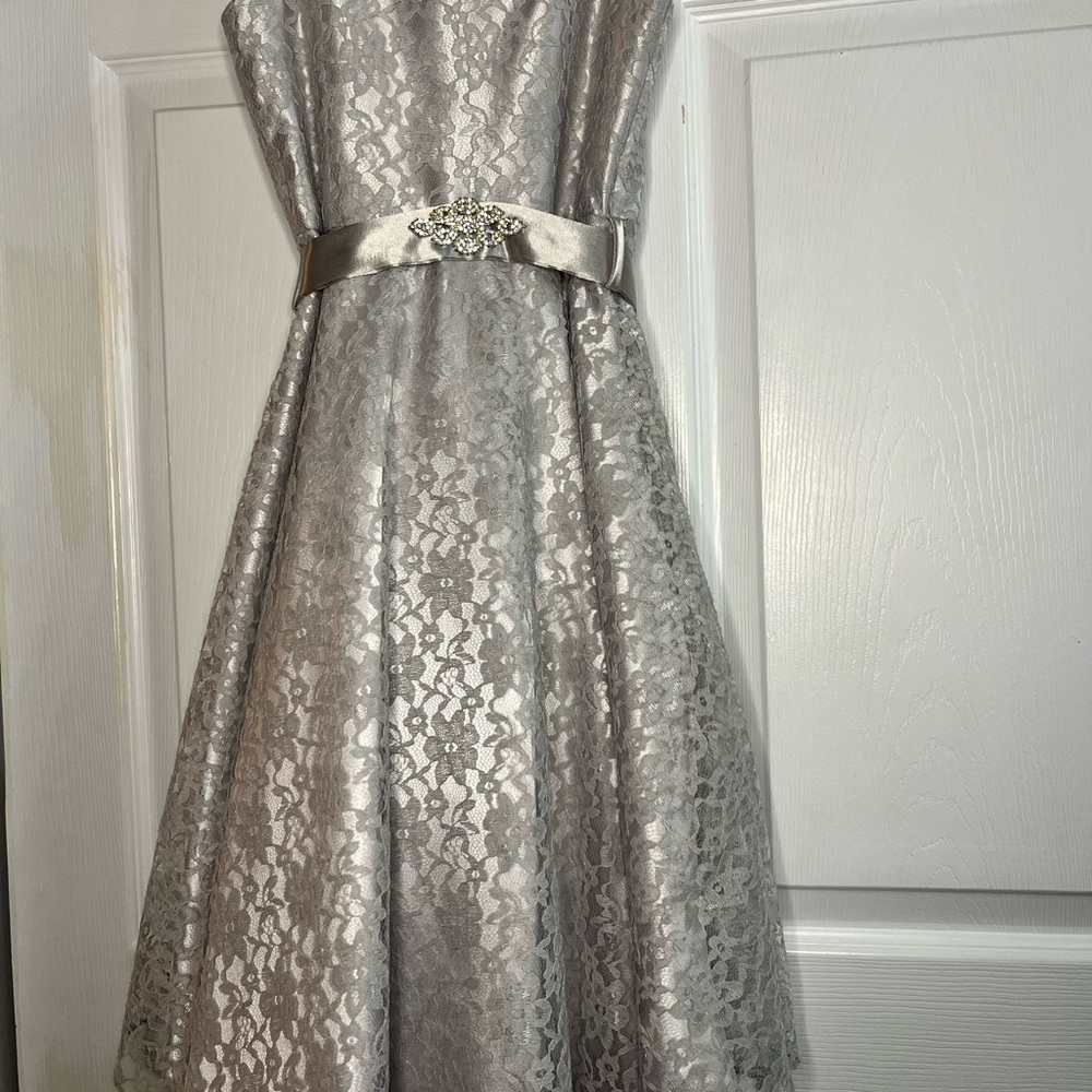 My Best Kid Silver Lace Dress Girls 7-8 NWT Formal Wedding Holiday